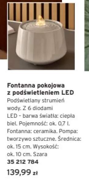 fontanna pokojowa z oświetleniem led