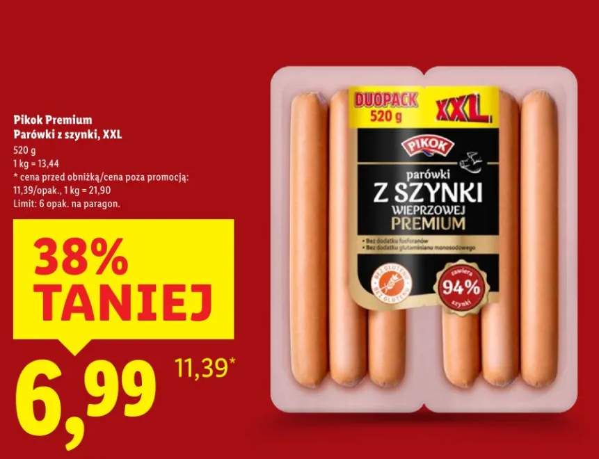 Parówki z szynki wieprzowej premium, XXL