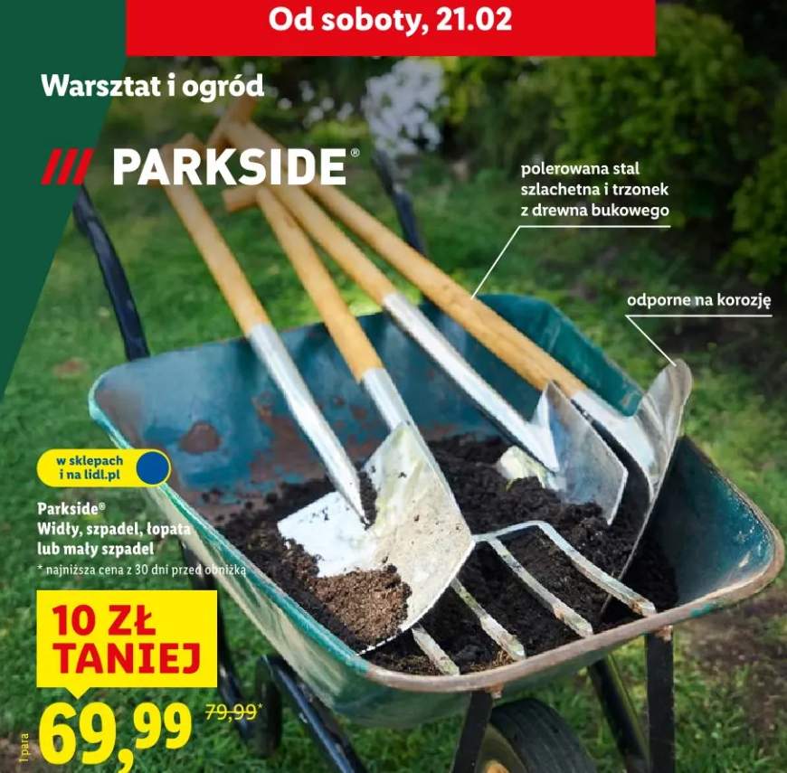 Widły, szpadel, łopata lub mały szpadel