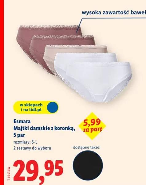 Majtki damskie z koronką, 5 par