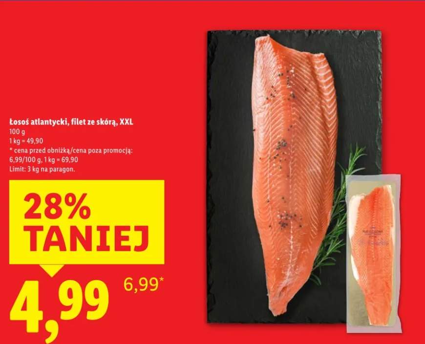 Łosoś atlantycki, filet ze skórą, XXL