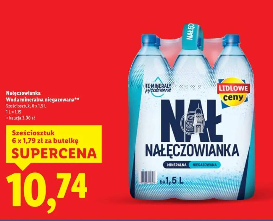Woda mineralna niegazowana sześciosztuk, 6 x 1,5 L
