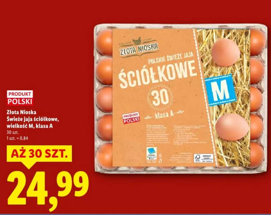 Świeże jaja ściółkowe, wielkość M, klasa A
