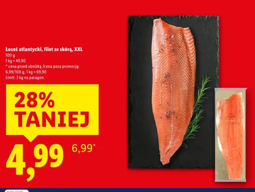 Łosoś atlantycki, filet ze skórą, XXL