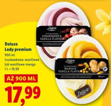 Lody premium truskawkowo-waniliowe lub waniliowe-mango
