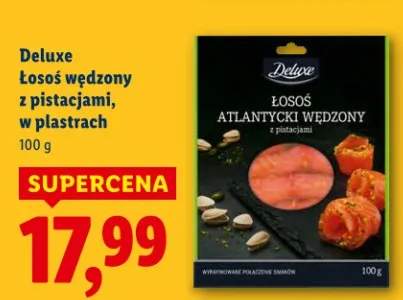 Łosoś wędzon z pistacjami, w plastrach