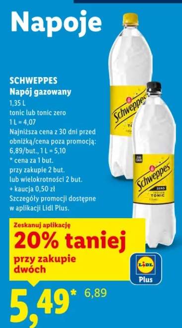 Napój gazowany tonic lub tonic zero
