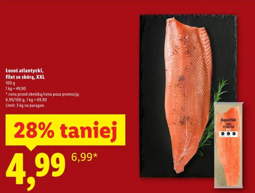 Łosoś atlantycki, filet ze skórą, XXL