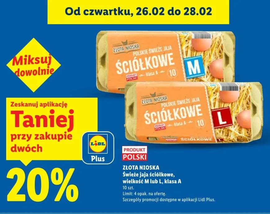 Świeże jaja ściółkowe, wielkość M lub L, klasa A