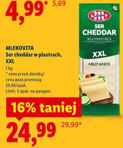Ser cheddar w plastrach XXL
