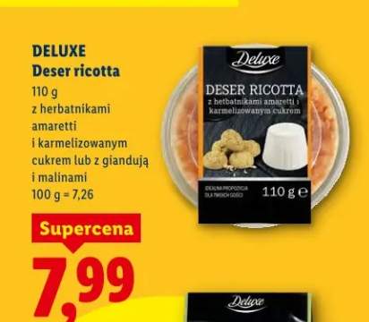 Deser ricotta z herbatnikami amaretti i karmelizowanym cukrem lub z giandują i malinami