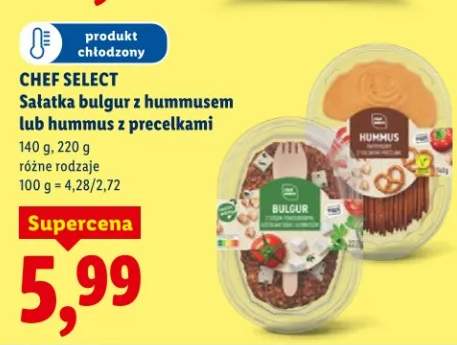 Sałatka bulgur z hummusem lub hummus z preclełkami