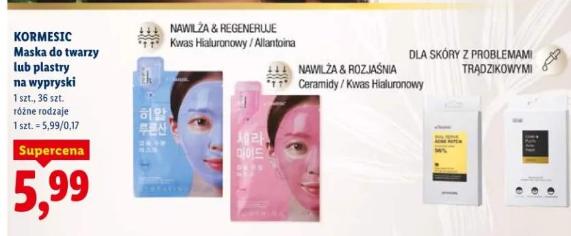 Maska do twarzy lub plastry na wyprysków