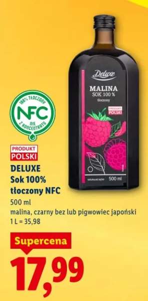 Sok 100% tłoczony NFC malina, czarny bez lub pigwowiec japoński