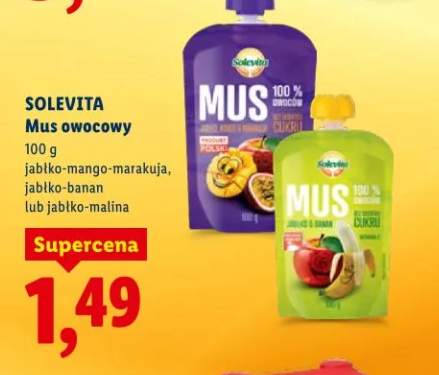 Mus owocowy jabłko-mango-marakuja, jabłko-banan lub jabłko-malina