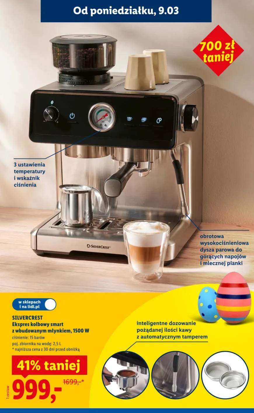 Ekspres kolbowy smart z wbudowanym młynkiem 1500W