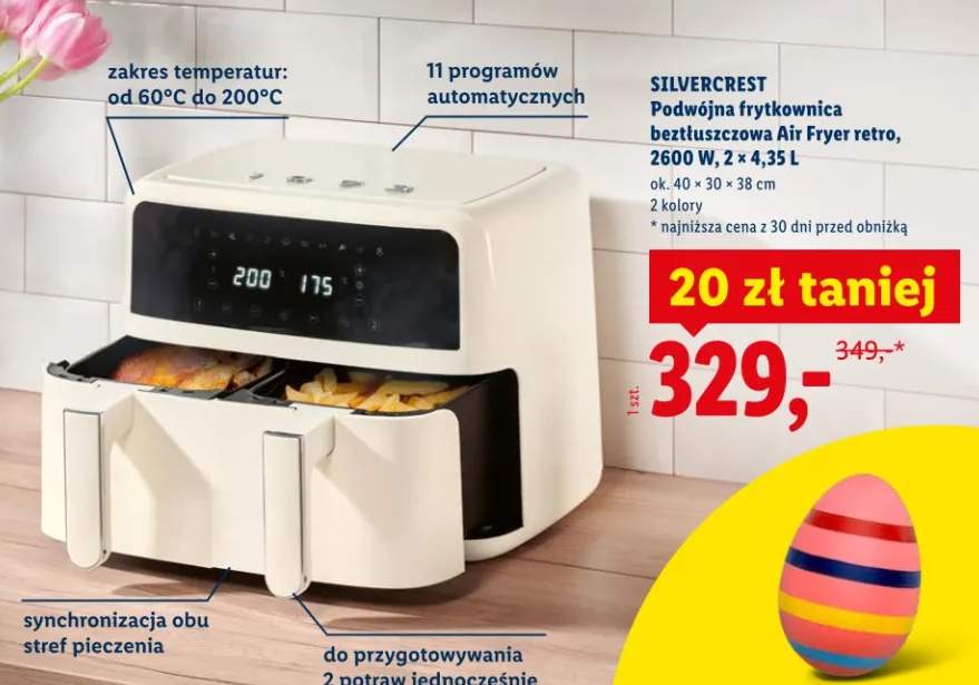 Podwójna frytkownica beztłuszczowa Air Fryer retro 2600W 2x4.35l
