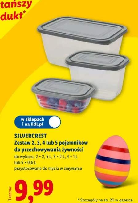 Zestaw 2, 3, 4 lub 5 pojemników do przechowywania żywności