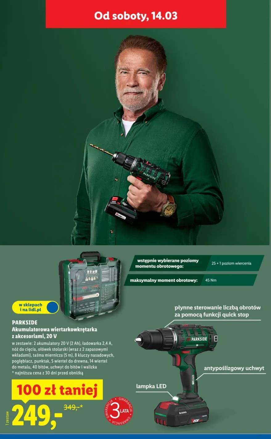 Akumulatorowa wiertarkowkrętarka z akcesoriami, 20V