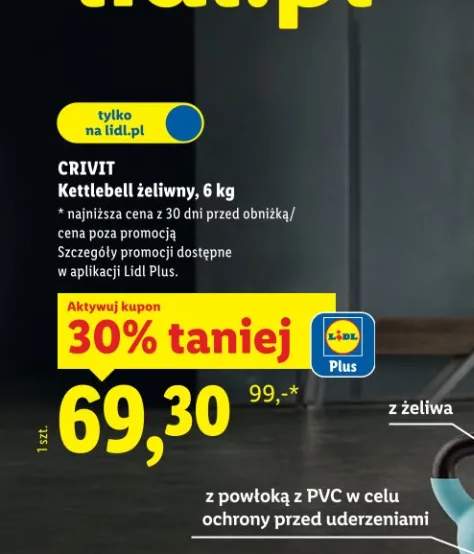 Kettlebell żeliwny 6kg z powłoką z PVC w celu ochrony przed uderzeniami