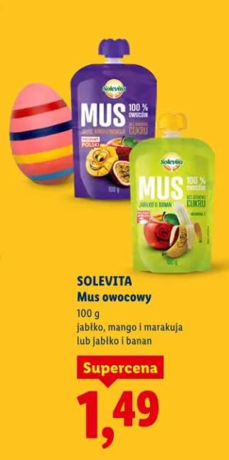 Mus owocowy jabłko, mango i marakuja lub jabłko i banan