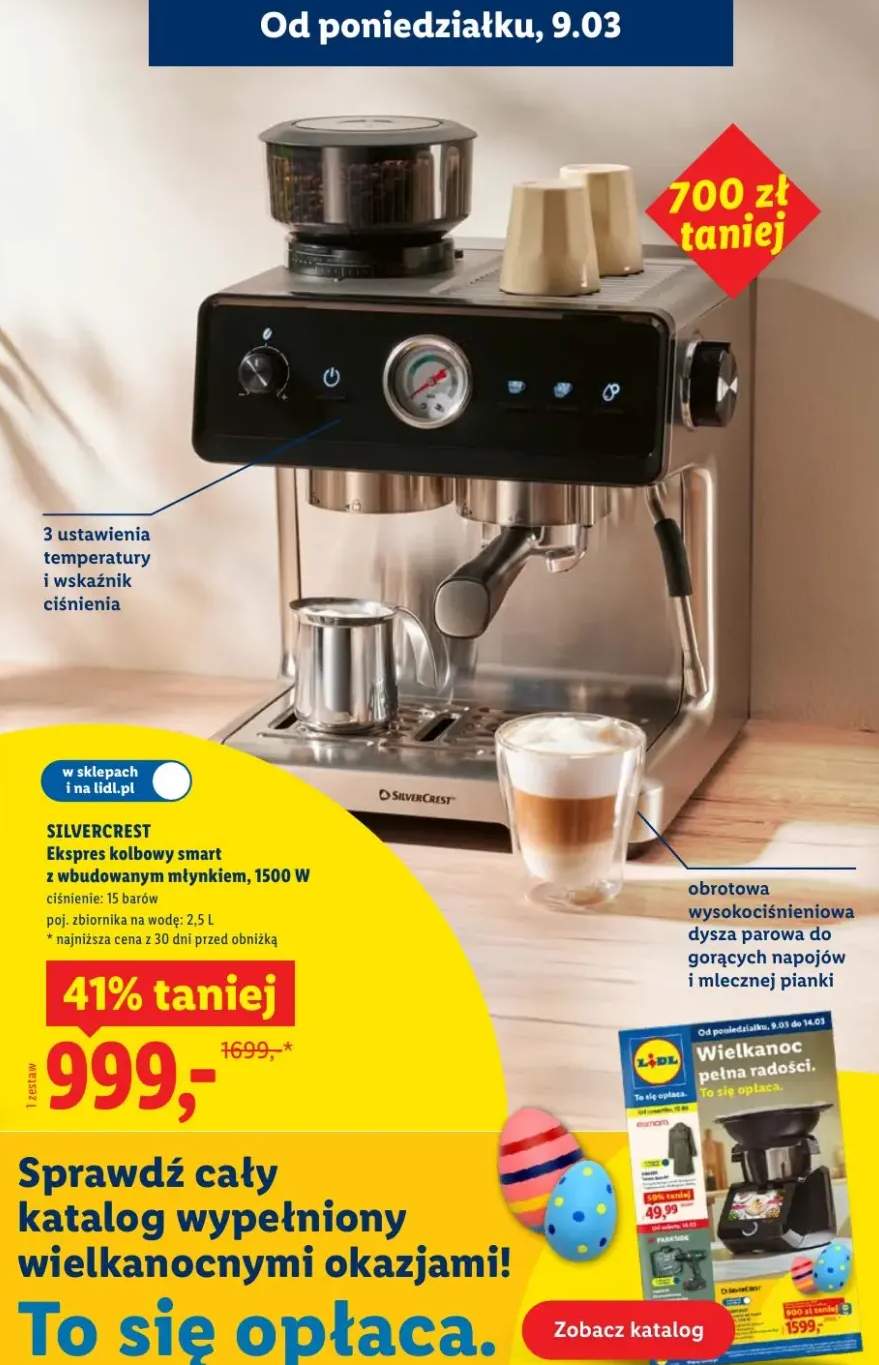 Ekspres kolbowy smart z wbudowanym młynkiem, 1500 W