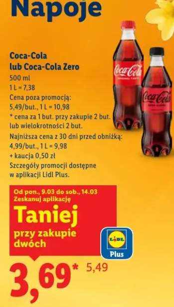 Napój Coca-Cola lub Coca-Cola Zero