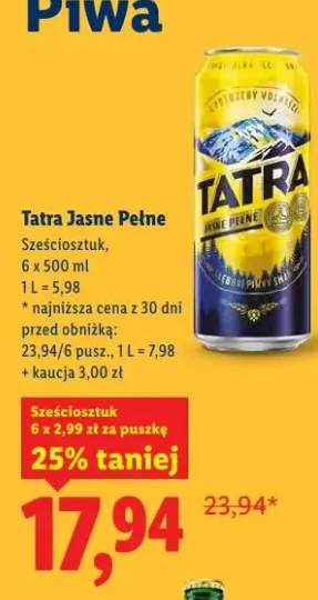 Piwo Tatra Jasne Pełne sześciosztak