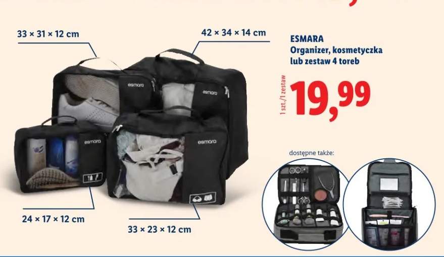 Organizer, kosmetyczka lub zestaw 4 toreb