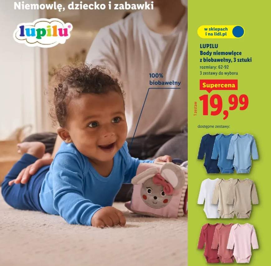 Body niemowlęce z biobawełny, 3 sztuki