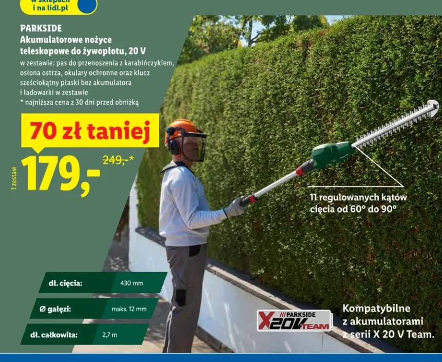 Akumulatorowe nożyce teleskopowe do żywopłotu 20V