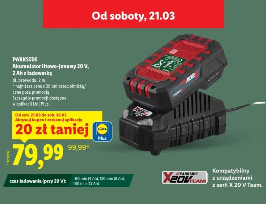 Akumulator litowo-jonowy 20 V, 2 Ah z ładowarką