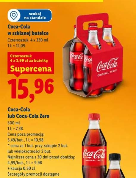 Napój Coca-Cola w szklanej butelce