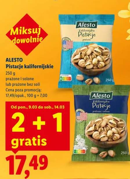 Pistacje kalifornijskie prażone i solone lub prażone bez soli