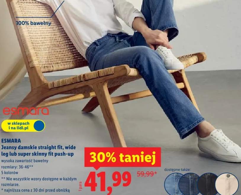 Jeansy damskie straight fit, wide leg lub super skinny fit push-up