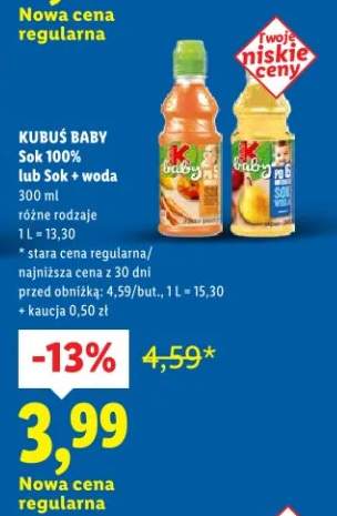 Sok 100% lub sok + woda Kubuś Baby
