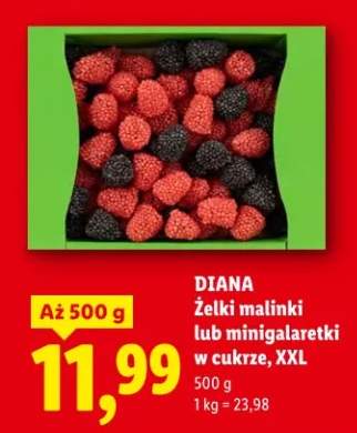 Żelki malinki lub minigalaretki w cukrze, XXL