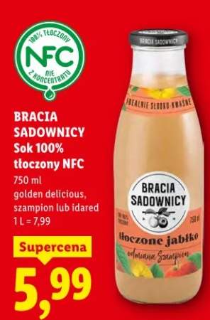 Sok 100% tłoczony NFC golden delicious, szampion lub idared