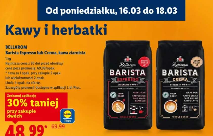 Kawa ziarnista Barista Espresso lub Crema