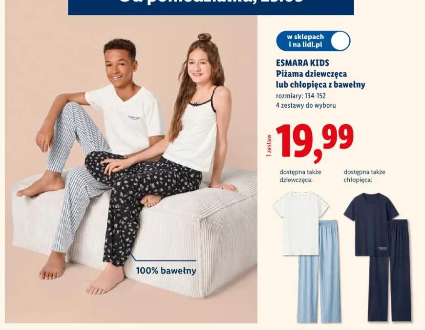 Piżama dziewczęca lub chłopięca z bawełny