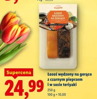 Łosoś wędzony na gorąco z czarnym pieprzem i w sosie teriyaki