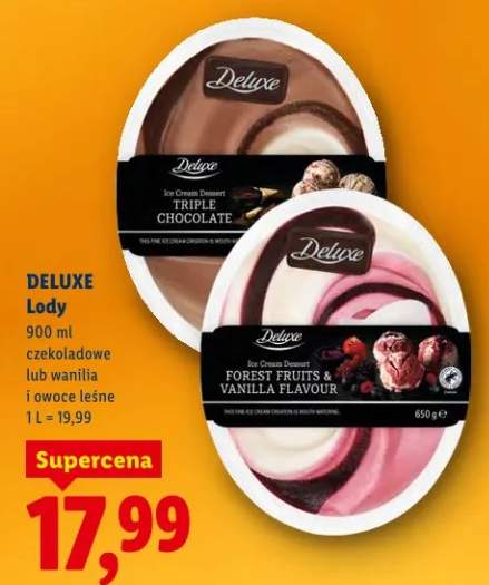 Lody czekoladowe lub wanilia i owoce leśne