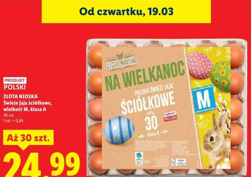 Jaja świeże jaja ściółkowe, wielkość M, klasa A
