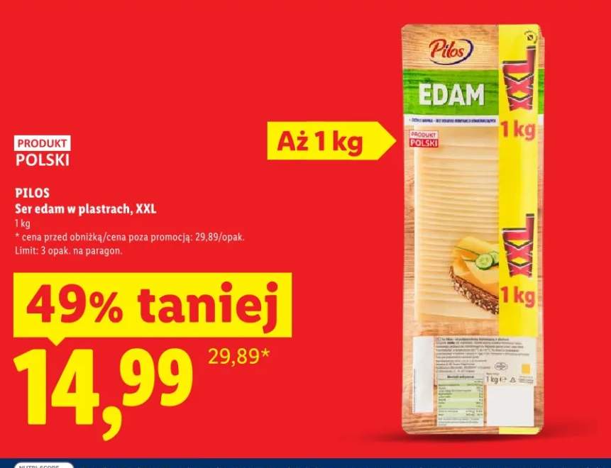 Ser edam w plastrach, XXL