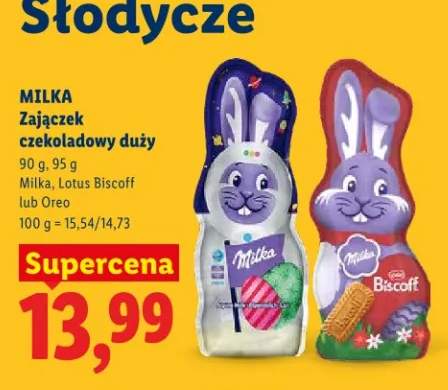 Zając czekoladowy duży Milka, Lotus Biscoff lub Oreo