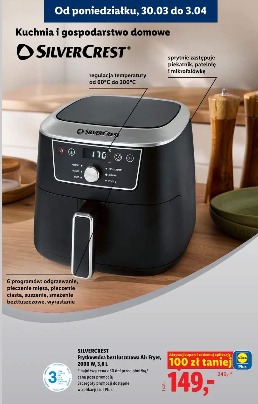 Frytkownica beztłuszczowa Air Fryer, 2000 W, 3,6 L