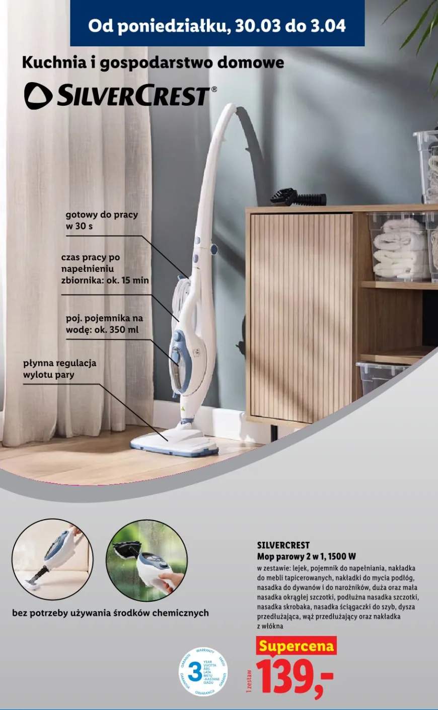 Mop parowy 2 w 1 1500 W