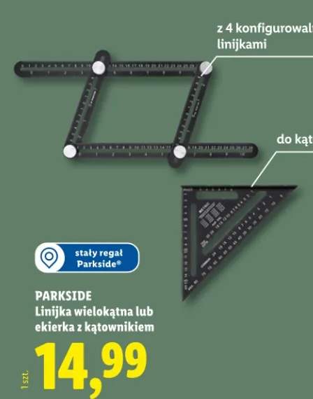 Linijka wielokątna lub ekierka z kątownikiem
