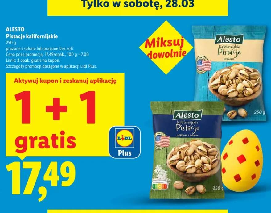 Pistacje kalifornijskie prażone i solone lub prażone bez soli 1+1 GRATIS