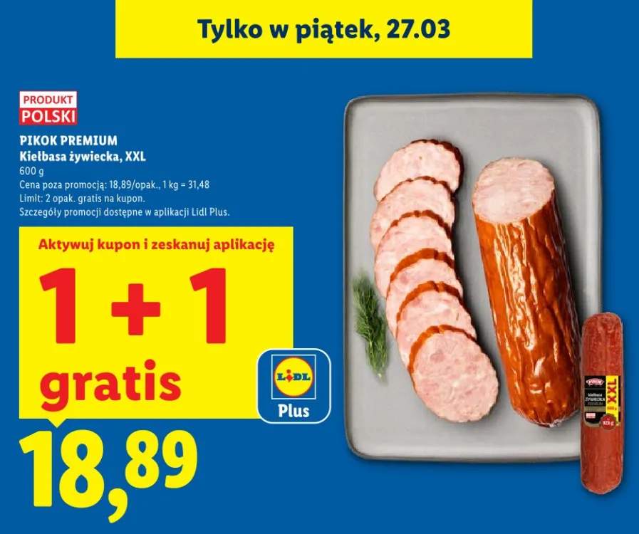 Kiełbasa żywiecka XXL 1+1 GRATIS